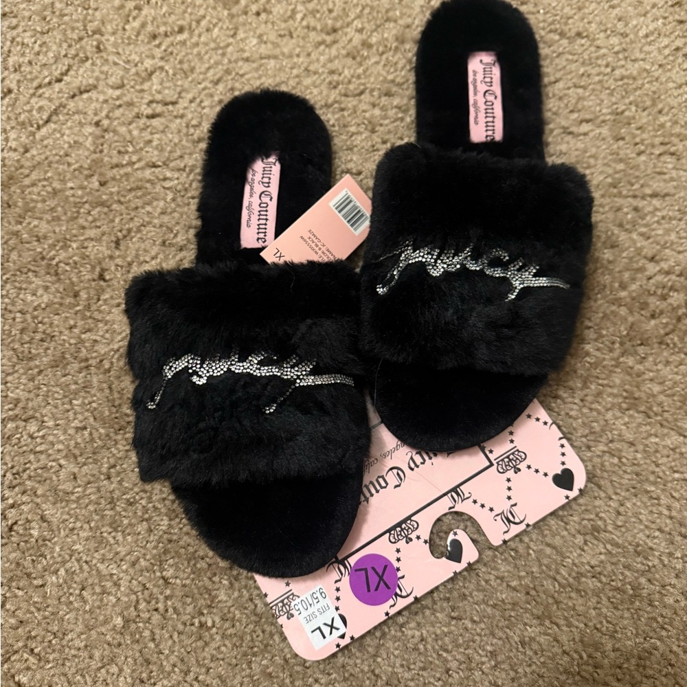 Juicy Couture Black Plush Slides